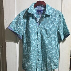 Men's Blue Patterned Short Sleeve Shirt